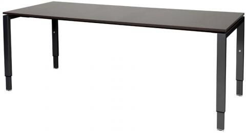 Schaffenburg Domino bureau hoogte instelbaar (62-85cm) met 200x80cm'zwevend'wenge donker 20mm blad en zwart (RAL9011) N-poot frame