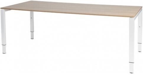 Schaffenburg Domino bureau hoogte instelbaar (62-85cm) met 200x90cm'zwevend'kersen licht 20mm blad en wit (RAL9010) N-poot frame