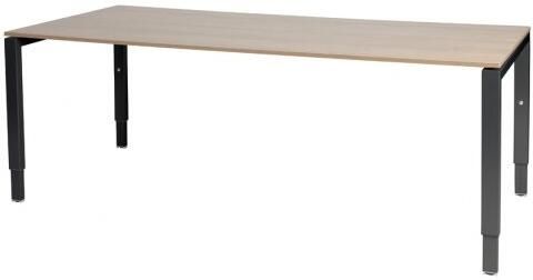 Schaffenburg Domino bureau hoogte instelbaar (62-85cm) met 200x90cm'zwevend'kersen licht 20mm blad en zwart (RAL9011) N-poot frame