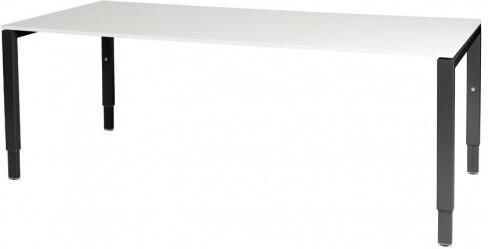 Schaffenburg Domino bureau hoogte instelbaar (62-85cm) met 200x90cm'zwevend'licht grijs 20mm blad en zwart (RAL9011) N-poot frame