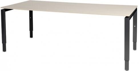 Schaffenburg Domino bureau hoogte instelbaar (62-85cm) met 200x90cm'zwevend'lindberg eiken 20mm blad en zwart (RAL9011) N-poot frame