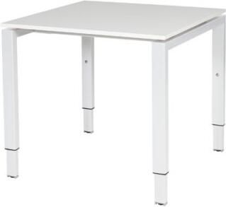 Schaffenburg Domino bureau hoogte instelbaar (62-85cm) met 80x80cm'zwevend'krijtwit 20mm blad en wit (RAL9010) N-poot frame