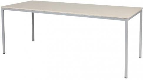 Schaffenburg Domino bureautafel vaste hoogte met 200x80cm lindberg eiken 20mm blad en aluminium (RAL9006) 4-poot frame