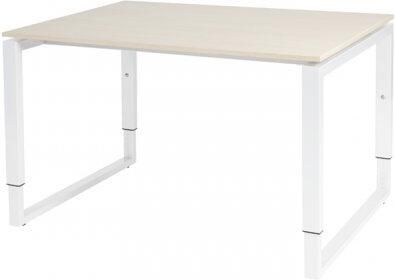 Schaffenburg Domino Plus bureau hoogte instelbaar (62-85cm) met 120x90cm'zwevend'lindberg eiken 20mm blad en wit (RAL9010) O-poot frame