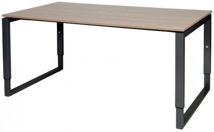 Schaffenburg Domino Plus bureau hoogte instelbaar (62-85cm) met 160x90cm'zwevend'kersen licht 20mm blad en zwart (RAL9011) O-poot frame