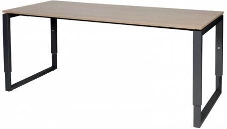 Schaffenburg Domino Plus bureau hoogte instelbaar (62-85cm) met 180x80cm'zwevend'kersen licht 20mm blad en zwart (RAL9011) O-poot frame