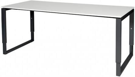 Schaffenburg Domino Plus bureau hoogte instelbaar (62-85cm) met 180x80cm'zwevend'krijtwit 20mm blad en zwart (RAL9011) O-poot frame