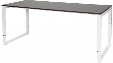 Schaffenburg Domino Plus bureau hoogte instelbaar (62-85cm) met 180x80cm'zwevend'wenge donker 20mm blad en wit (RAL9010) O-poot frame