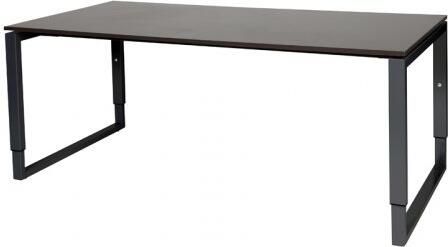 Schaffenburg Domino Plus bureau hoogte instelbaar (62-85cm) met 180x90cm'zwevend'wenge donker 20mm blad en zwart (RAL9011) O-poot frame