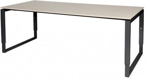 Schaffenburg Domino Plus bureau hoogte instelbaar (62-85cm) met 200x90cm'zwevend'lindberg eiken 20mm blad en zwart (RAL9011) O-poot frame