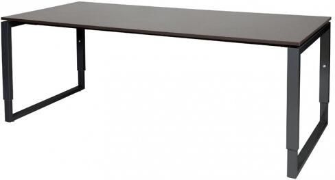 Schaffenburg Domino Plus bureau hoogte instelbaar (62-85cm) met 200x90cm'zwevend'wenge donker 20mm blad en zwart (RAL9011) O-poot frame