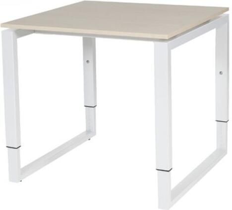 Schaffenburg Domino Plus bureau hoogte instelbaar (62-85cm) met 80x80cm'zwevend'lindberg eiken 20mm blad en wit (RAL9010) O-poot frame