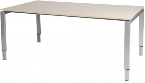 Schaffenburg Domino vergadertafel hoogte instelbaar(62 85cm)met 180x100cm'zwevend'lindberg eiken 20mm blad en aluminium(RAL9006)N poot frame