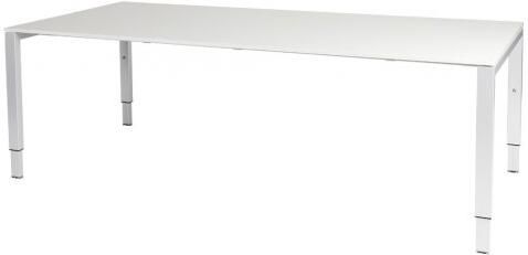Schaffenburg Domino vergadertafel hoogte instelbaar(62 85cm)met 200x100cm'zwevend'licht grijs 20mm blad en wit(RAL9010)N poot frame