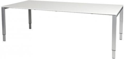 Schaffenburg Domino vergadertafel hoogte instelbaar(62 85cm)met 200x100cm'zwevend'krijtwit 20mm blad en aluminium(RAL9006)N poot frame