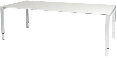 Schaffenburg Domino vergadertafel hoogte instelbaar(62 85cm)met 220x100cm'zwevend'krijtwit 20mm blad en wit(RAL9010)N poot frame