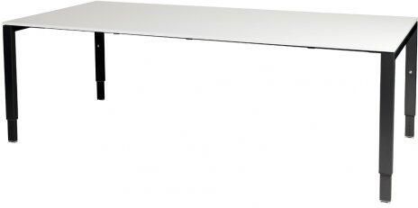 Schaffenburg Domino vergadertafel hoogte instelbaar(62 85cm)met 220x100cm'zwevend'krijtwit 20mm blad en zwart(RAL9011)N poot frame