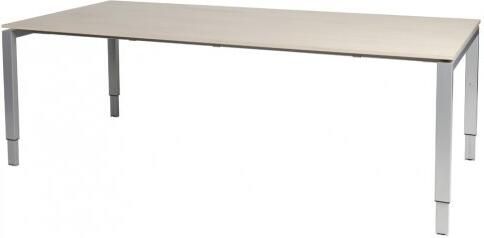 Schaffenburg Domino vergadertafel hoogte instelbaar(62 85cm)met 220x100cm'zwevend'lindberg eiken 20mm blad en aluminium(RAL9006)N poot frame