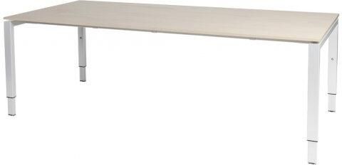 Schaffenburg Domino vergadertafel hoogte instelbaar(62 85cm)met 220x100cm'zwevend'lindberg eiken 20mm blad en wit(RAL9010)N poot frame