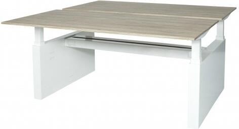 Schaffenburg Icons duo werkplek hoogte instelbaar (62-85cm) met 160x80cm lindberg eiken 20mm melamine bladen en aluminium (RAL9006) H-frame