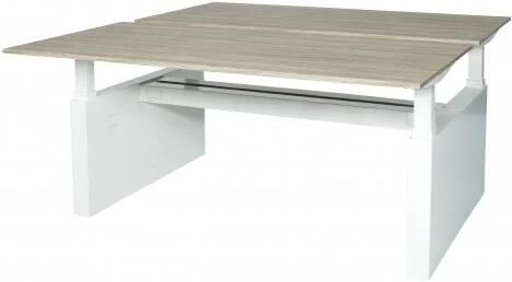 Schaffenburg Icons duo werkplek hoogte instelbaar (62-85cm) met 200x80cm lindberg eiken 20mm melamine bladen en aluminium (RAL9006) H-frame