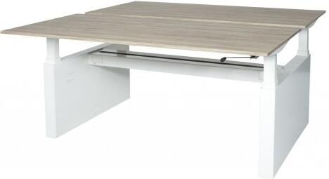 Schaffenburg Icons duo werkplek zit-zit (62-85cm) hoogte verstelbaar dmv slinger met 180x80cm lindberg eiken 20mm bladen en aluminium (RAL9011) frame