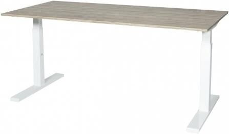 Schaffenburg Icons T-poot bureau hoogte instelbaar (62-85cm) met 140x80 lindberg eiken 20mm melamine blad en aluminium (RAL9006) frame