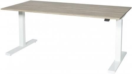 Schaffenburg Icons T-poot bureau zit-sta (62-118cm) hoogte verstelbaar dmv gasveerbediening met 120x80 lindberg eiken 20mm melamine blad en aluminium (RAL9011) frame