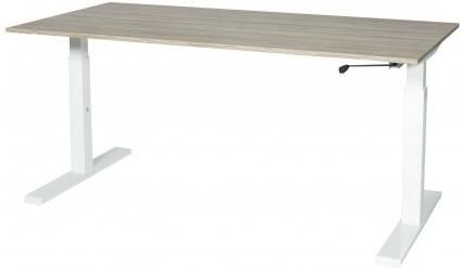 Schaffenburg Icons T-poot bureau zit-zit (62-85cm) hoogte verstelbaar dmv slinger met 140x80cm lindberg eiken 20mm blad en aluminium (RAL9006) frame