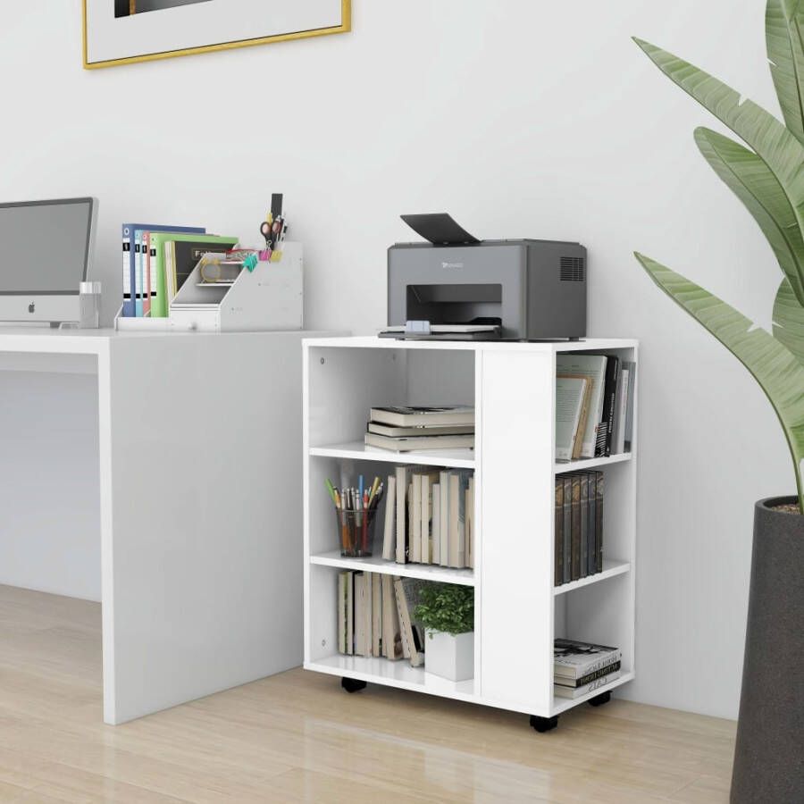 VidaXL Kast verrijdbaar 60x35x75 cm spaanplaat hoogglans wit