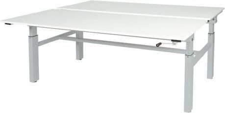 Schaffenburg Othello Duo werkplek hoogte verstelbaar (62-85cm) dmv slinger met 160x80 80cm krijtwit 20mm bladen en aluminium (RAL9006) H-frame