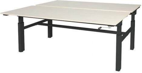 Schaffenburg Othello Duo werkplek hoogte verstelbaar (62-85cm) dmv slinger met 180x80 80cm lindberg eiken 20mm bladen en zwart (RAL9011) H-frame