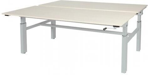 Schaffenburg Othello Duo werkplek hoogte verstelbaar (62-85cm) dmv slinger met 160x80 80cm lindberg eiken 20mm bladen en aluminium (RAL9006) H-frame