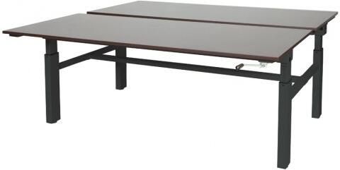 Schaffenburg Othello Duo werkplek hoogte verstelbaar (62-85cm) dmv slinger met 180x80 80cm wenge donker 20mm bladen en zwart (RAL9011) H-frame
