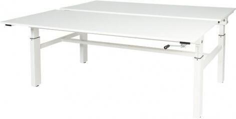 Schaffenburg Othello Duo werkplek hoogte verstelbaar (62-85cm) dmv slinger met 160x80 80cm krijtwit 20mm bladen en wit (RAL9010) H-frame