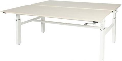 Schaffenburg Othello Duo werkplek hoogte verstelbaar (62-85cm) dmv slinger met 160x80 80cm lindberg eiken 20mm bladen en wit (RAL9010) H-frame