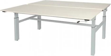 Schaffenburg Othello Duo werkplek hoogte verstelbaar (62-85cm) dmv slinger met 180x80 80cm lindberg eiken 20mm bladen en aluminium (RAL9006) H-frame