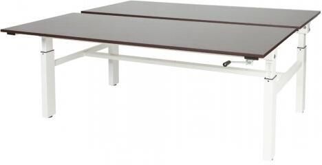 Schaffenburg Othello Duo werkplek hoogte verstelbaar (62-85cm) dmv slinger met 180x80 80cm wenge donker 20mm bladen en wit (RAL9010) H-frame