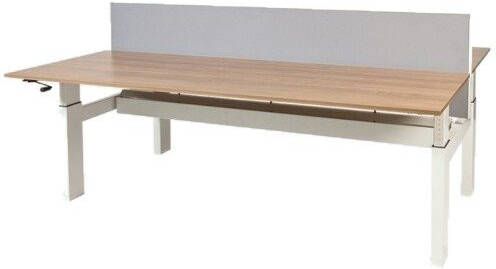 Schaffenburg Avitus Duo werkplek hoogte verstelbaar dmv slinger (62-85cm) met 180x80cm lindberg eiken 20mm melamine bladen en aluminium (RAL9006) H-frame