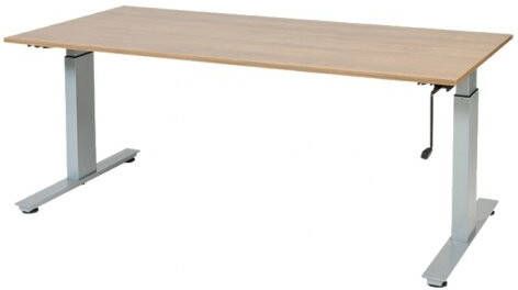 Schaffenburg Avitus T-poot bureau hoogte verstelbaar dmv slinger (62-85cm) met 180x90cm lindberg eiken 20mm melamine blad en aluminium (RAL9006) frame