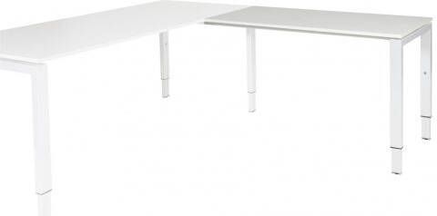 Schaffenburg Domino aanbouwtafel hoogte instelbaar (62-85cm) met 120x60cm'zwevend'krijtwit 20mm blad en wit (RAL9010) N-poot frame