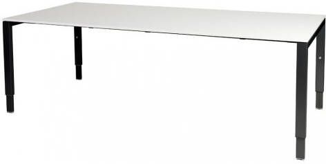 Schaffenburg Domino vergadertafel hoogte instelbaar(62 85cm)met 200x100cm'zwevend'krijtwit 20mm blad en zwart(RAL9011)N poot frame