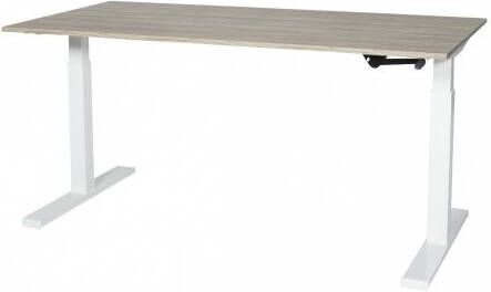 Schaffenburg Icons T-poot bureau zit-sta (62-118cm) hoogte verstelbaar dmv quick slinger met 140x80cm lindberg eiken 20mm blad en aluminium (RAL9006) frame