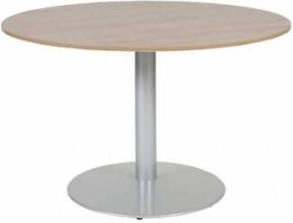Schaffenburg T lines 120cm ronde vergadertafel op vaste hoogte(74cm)met lindberg eiken 20mm blad en aluminium(RAL9006)trompetvoet