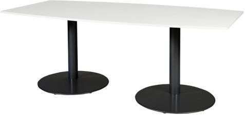 Schaffenburg T lines 200x100cm tonvormige vergadertafel op vaste hoogte(74cm)met krijtwit 20mm blad en zwarte(RAL9011)trompetvoeten