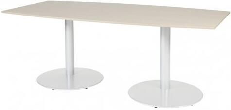 Schaffenburg T lines 200x100cm tonvormige vergadertafel op vaste hoogte(74cm)met lindberg eiken 20mm blad en witte(RAL9010)trompetvoeten