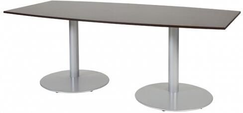 Schaffenburg T lines 200x100cm tonvormige vergadertafel op vaste hoogte(74cm)met wenge donker 20mm blad en aluminium(RAL9006)trompetvoeten