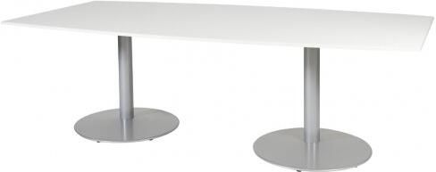 Schaffenburg T lines 240x120cm tonvormige vergadertafel op vaste hoogte(74cm)met licht grijs 20mm blad en aluminium(RAL9006)trompetvoeten