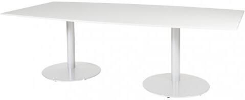 Schaffenburg T lines 240x120cm tonvormige vergadertafel op vaste hoogte(74cm)met krijtwit 20mm blad en witte(RAL9010)trompetvoeten