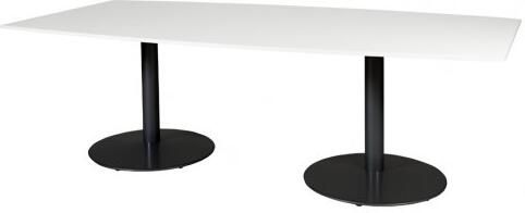 Schaffenburg T lines 240x120cm tonvormige vergadertafel op vaste hoogte(74cm)met krijtwit 20mm blad en zwarte(RAL9011)trompetvoeten